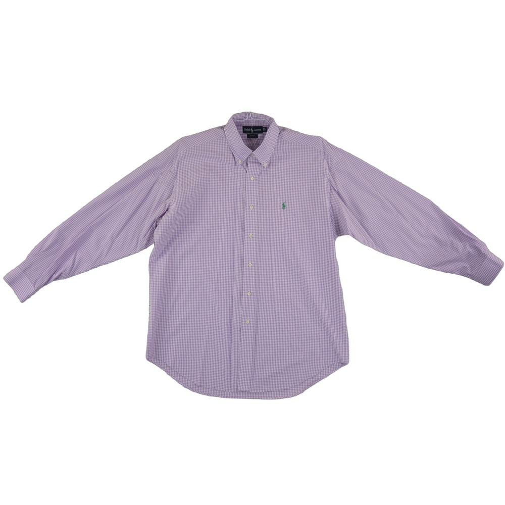 Polo Ralph Lauren Button Down Shirt Men's Size Large Purple Gingham 100% Cotton